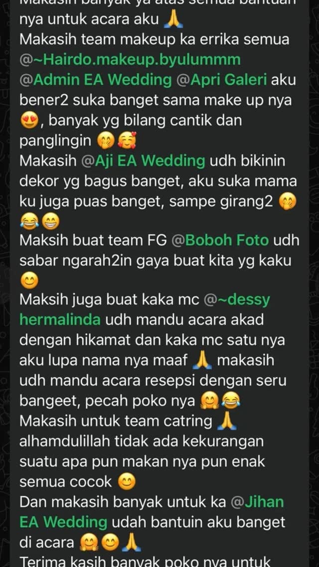 Screenshot chat WhatsApp dari pengantin Ai & Wandi